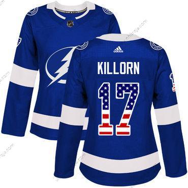 Adidas Dam Tampa Bay Lightning #17 Alex Killorn Blå Autentisk USA Flag Stitched NHL Hemma Tröjor