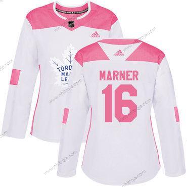 Adidas Dam Toronto Maple Leafs #16 Mitchell Marner Vit Rosa Autentisk Stitched NHL Tröjor