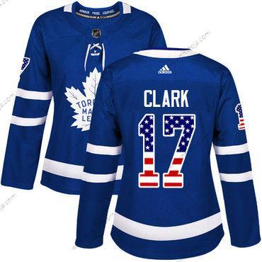 Adidas Dam Toronto Maple Leafs #17 Wendel Clark Blå Autentisk USA Flag Stitched NHL Hemma Tröjor