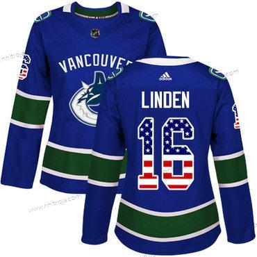 Adidas Dam Vancouver Canucks #16 Trevor Linden Blå Autentisk USA Flag Stitched NHL Hemma Tröjor