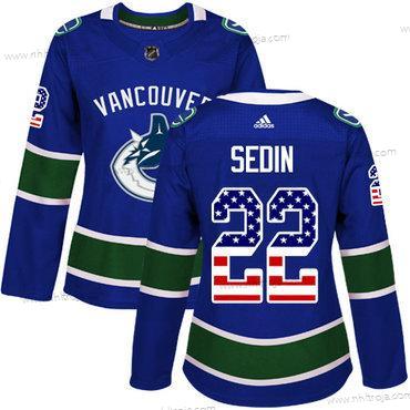 Adidas Dam Vancouver Canucks #22 Daniel Sedin Blå Autentisk USA Flag Stitched NHL Hemma Tröjor