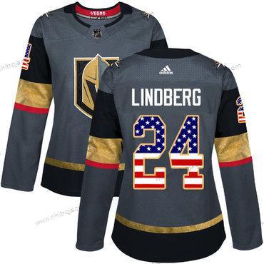 Adidas Dam Vegas Golden Knights #24 Oscar Lindberg Grå Autentisk USA Flag Stitched NHL Hemma Tröjor