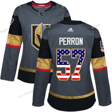 Adidas Dam Vegas Golden Knights #57 David Perron Grå Autentisk USA Flag Stitched NHL Hemma Tröjor