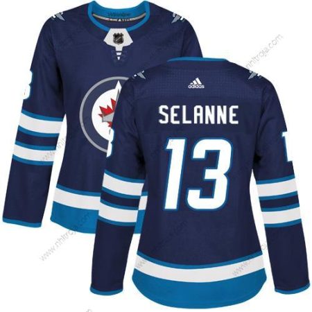 Adidas Dam Winnipeg Jets #13 Teemu Selanne Marin Blå Autentisk Stitched NHL Hemma Tröjor