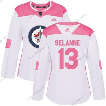 Adidas Dam Winnipeg Jets #13 Teemu Selanne Vit Rosa Autentisk Stitched NHL Tröjor