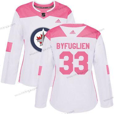 Adidas Dam Winnipeg Jets #33 Dustin Byfuglien Vit Rosa Autentisk Stitched NHL Tröjor