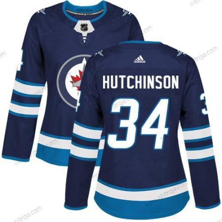 Adidas Dam Winnipeg Jets #34 Michael Hutchinson Marin Blå Autentisk Stitched NHL Hemma Tröjor