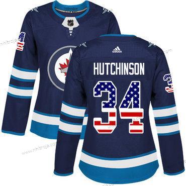 Adidas Dam Winnipeg Jets #34 Michael Hutchinson Marin Blå Autentisk USA Flag Stitched NHL Hemma Tröjor