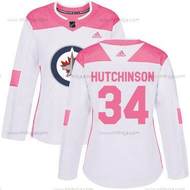 Adidas Dam Winnipeg Jets #34 Michael Hutchinson Vit Rosa Autentisk Stitched NHL Tröjor