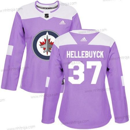 Adidas Dam Winnipeg Jets #37 Connor Hellebuyck Lila Autentisk Bekämpar cancer Stitched NHL Tröjor