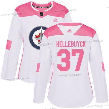 Adidas Dam Winnipeg Jets #37 Connor Hellebuyck Vit Rosa Autentisk Stitched NHL Tröjor