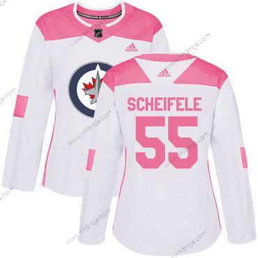 Adidas Dam Winnipeg Jets #55 Mark Scheifele Vit Rosa Autentisk Stitched NHL Tröjor