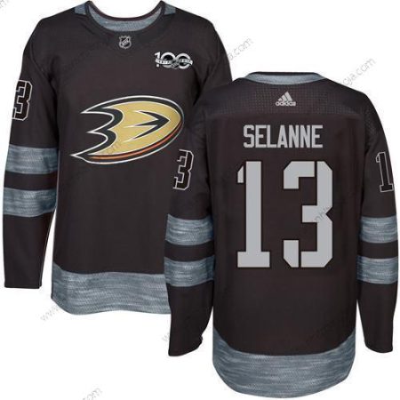 Adidas Herrar Anaheim Ducks #13 Teemu Selanne Svart 1917-2017 100th Jubileum Stitched NHL Tröjor