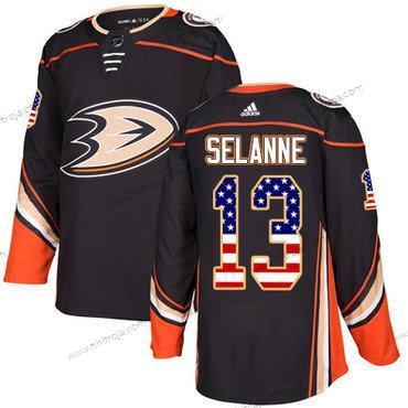 Adidas Herrar Anaheim Ducks #13 Teemu Selanne Svart Autentisk USA Flag Stitched NHL Hemma Tröjor