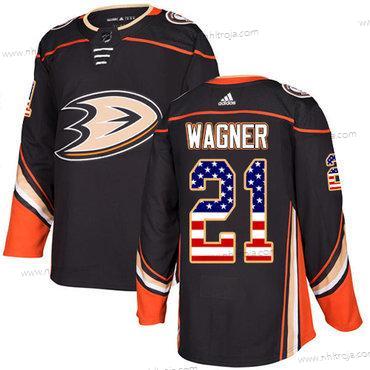 Adidas Herrar Anaheim Ducks #21 Chris Wagner Svart Autentisk USA Flag Stitched NHL Hemma Tröjor