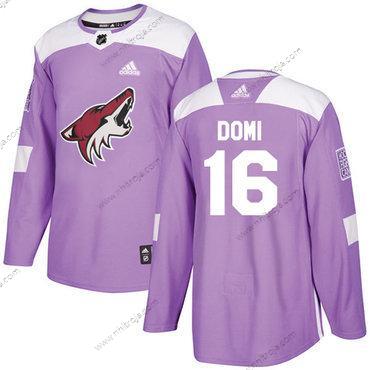 Adidas Herrar Arizona Coyotes #16 Max Domi Lila Autentisk Bekämpar cancer Stitched NHL Tröjor