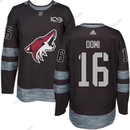 Adidas Herrar Arizona Coyotes #16 Max Domi Svart 1917-2017 100th Jubileum Stitched NHL Tröjor