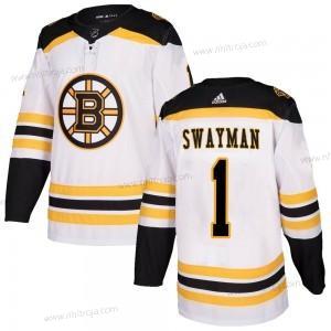 Adidas Herrar Boston Bruins #1 Jeremy Swayman Autentisk Vit Borta Tröjor