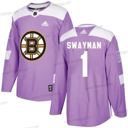 Adidas Herrar Boston Bruins #1 Jeremy Swayman Lila Autentisk Bekämpar cancer Träning Tröjor