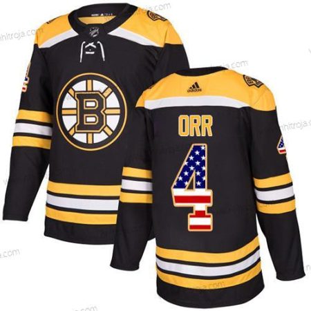 Adidas Herrar Boston Bruins #4 Bobby Orr Svart Autentisk USA Flag Stitched NHL Hemma Tröjor