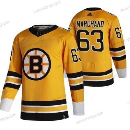 Adidas Herrar Boston Bruins #63 Brad Marchand Gul 2020-21 Omvänd Retro Alternativ NHL Tröjor