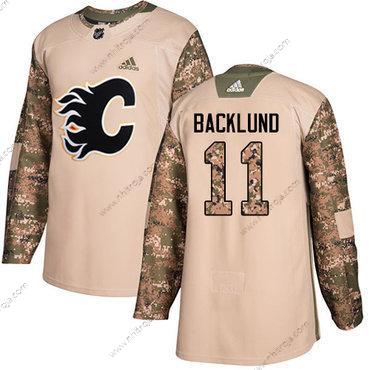 Adidas Herrar Calgary Flames #11 Mikael Backlund Camo Autentisk 2017 Veterans Day Stitched NHL Tröjor