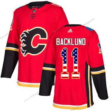 Adidas Herrar Calgary Flames #11 Mikael Backlund Röd Autentisk USA Flag Stitched NHL Hemma Tröjor