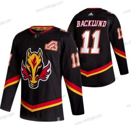 Adidas Herrar Calgary Flames #11 Mikael Backlund Svart 2020-21 Omvänd Retro Alternativ NHL Tröjor