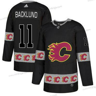 Adidas Herrar Calgary Flames #11 Mikael Backlund Svart Team Logos Tröjor