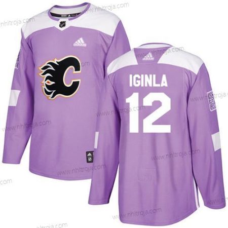 Adidas Herrar Calgary Flames #12 Jarome Iginla Lila Autentisk Bekämpar cancer Stitched NHL Tröjor