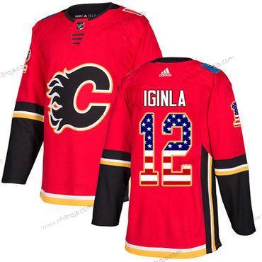 Adidas Herrar Calgary Flames #12 Jarome Iginla Röd Autentisk USA Flag Stitched NHL Hemma Tröjor