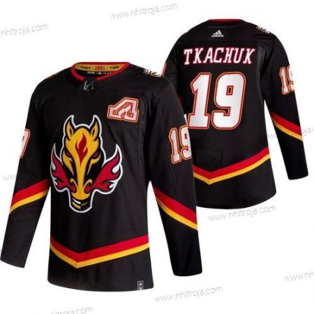 Adidas Herrar Calgary Flames #19 Matthew Tkachuk Svart 2020-21 Omvänd Retro Alternativ NHL Tröjor