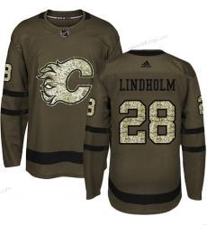 Adidas Herrar Calgary Flames #28 Elias Lindholm Grön Salute to Service Stitched NHL Tröjor