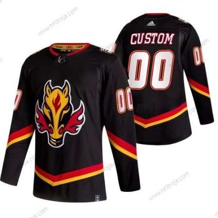 Adidas Herrar Calgary Flames Skräddarsydda Svart 2020-21 Omvänd Retro Alternativ NHL Tröjor