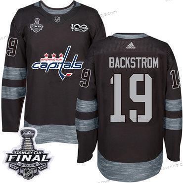 Adidas Herrar Capitals #19 Nicklas Backstrom Svart 1917-2017 100th Jubileum 2018 Stanley Cup Final Stitched NHL Tröjor