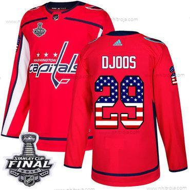 Adidas Herrar Capitals #29 Christian Djoos Röd Autentisk USA Flag 2018 Stanley Cup Final Stitched NHL Hemma Tröjor