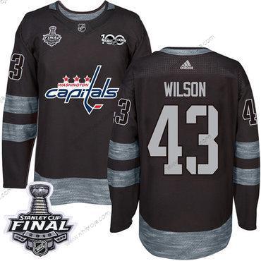 Adidas Herrar Capitals #43 Tom Wilson Svart 1917-2017 100th Jubileum 2018 Stanley Cup Final Stitched NHL Tröjor