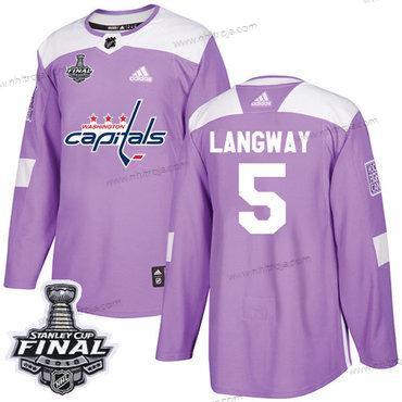 Adidas Herrar Capitals #5 Rod Langway Lila Autentisk Bekämpar cancer 2018 Stanley Cup Final Stitched NHL Tröjor