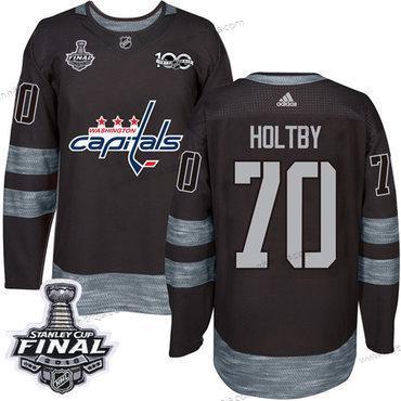 Adidas Herrar Capitals #70 Braden Holtby Svart 1917-2017 100th Jubileum 2018 Stanley Cup Final Stitched NHL Tröjor