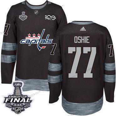 Adidas Herrar Capitals #77 T. J. Oshie Svart 1917-2017 100th Jubileum 2018 Stanley Cup Final Stitched NHL Tröjor