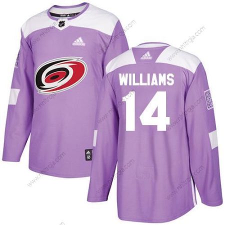 Adidas Herrar Carolina Hurricanes #14 Justin Williams Lila Autentisk Bekämpar cancer Stitched NHL Tröjor