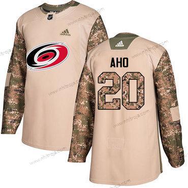 Adidas Herrar Carolina Hurricanes #20 Sebastian Aho Camo Autentisk 2017 Veterans Day Stitched NHL Tröjor