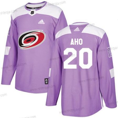 Adidas Herrar Carolina Hurricanes #20 Sebastian Aho Lila Autentisk Bekämpar cancer Stitched NHL Tröjor