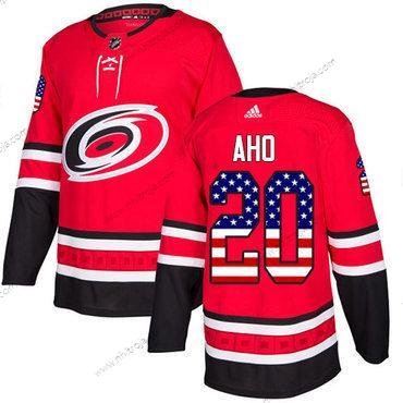 Adidas Herrar Carolina Hurricanes #20 Sebastian Aho Röd Autentisk USA Flag Stitched NHL Hemma Tröjor