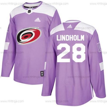 Adidas Herrar Carolina Hurricanes #28 Elias Lindholm Lila Autentisk Bekämpar cancer Stitched NHL Tröjor