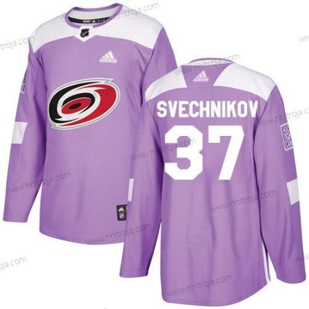 Adidas Herrar Carolina Hurricanes #37 Andrei Svechnikov Lila Autentisk Bekämpar cancer Stitched NHL Tröjor