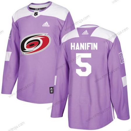 Adidas Herrar Carolina Hurricanes #5 Noah Hanifin Lila Autentisk Bekämpar cancer Stitched NHL Tröjor