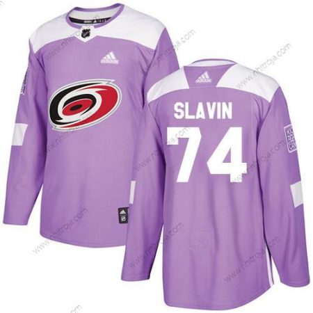 Adidas Herrar Carolina Hurricanes #74 Jaccob Slavin Lila Autentisk Bekämpar cancer Stitched NHL Tröjor