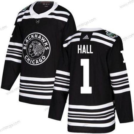 Adidas Herrar Chicago Blackhawks #1 Glenn Hall Svart Autentisk 2019 Vinter Klassisk Stitched NHL Tröjor