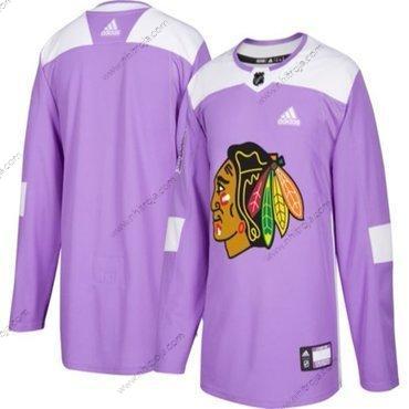 Adidas Herrar Chicago Blackhawks Skräddarsydda Lila Rosa Hockey Bekämpar cancer Träning Tröjor